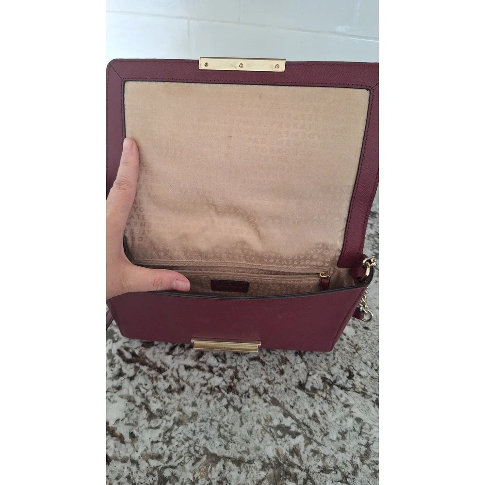 Kate Spade Burgundy Saffiano Leather Crossbody Bag Gold Hardware